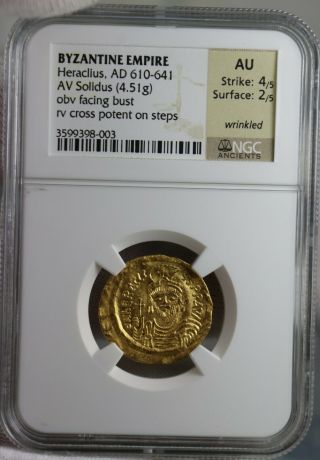 Byzantine Empire Heraclius Ad 610 - 641 Av Soldius 4.  51g Ngc Graded Au Gold Coin