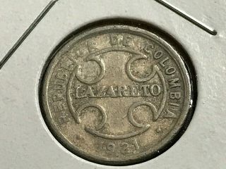 1921 Colombia 2 Centavos Lazareto Copper Nickel Coin