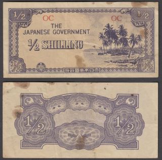 Oceania 1/2 Shilling Nd 1942 (f - Vf) Banknote Japanese Occ.  Wwii Km 1
