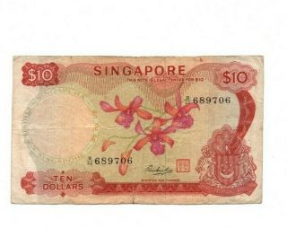 Bank Of Singapore 10 Dollars 1973 Vg