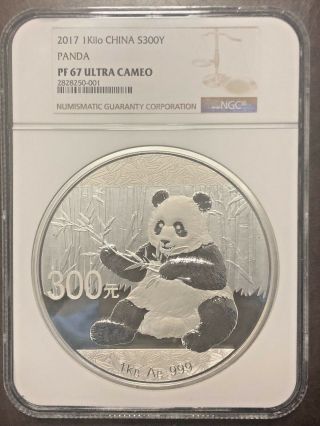 Ngc Silver Pf67 Ultra Cameo 1 Kilo 2017 China Panda S300y