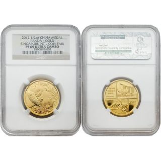 China 2012 Panda Singapore Coin Fair 1/2 Oz Gold Ngc Pf69 With