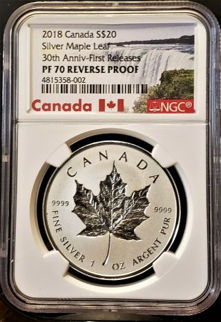 2018 PF 70 Reverse Proof 1st Releases Canada $20 Silver Maple Leaf 30th Anniv. 3