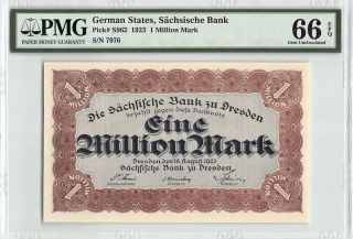 German States,  Saxony 1923 P - S962 Pmg Gem Unc 66 Epq 1 Million Mark