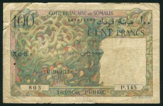 France French Somaliland 100 Francs 1952 Corals & Palm Tree P26 G/fr