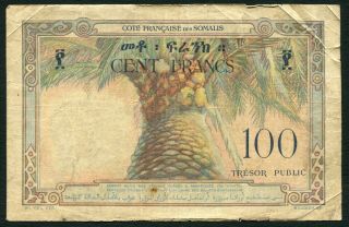France French Somaliland 100 francs 1952 Corals & Palm Tree P26 G/FR 2