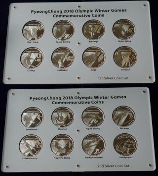 South Korea Pyeongchang 2018 Winter Olympics Silver Set 16 Coins 5000 Won