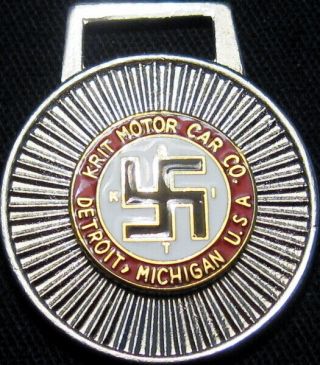 1916 Detroit Michigan Good Luck Swastika Token Krit Motor Car Co Watch Fob