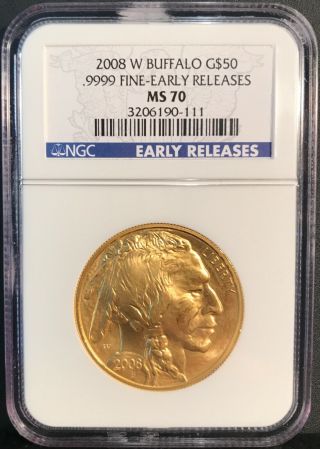 2008 - W G$50 American Buffalo 1oz Gold Coin - Ngc Ms70 Early Releases