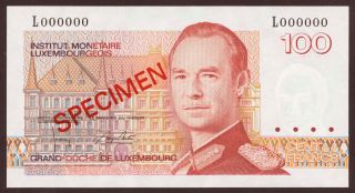 Luxembourg 100 Francs (1986) Specimen Unc P.  58bs