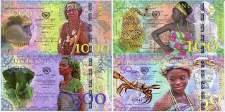Netherland Guinea Set 4 Unc 50 100 500 1000 Gulden 2016 Fancy Polymer