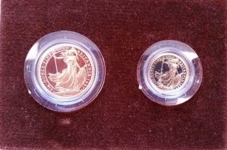1987 - Britannia Gold 2 Coin Proof Set 1/10oz 1/4oz W/coa/caps/ Back Of Box Damage