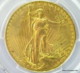 Pcgs Ms64 1914 - D Saint Gaudens Double Eagle Gold Coin