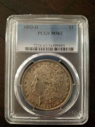 1893 - O Morgan Silver Dollar $1 Pcgs Ms62 Key Date
