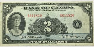 1935 Bank Of Canada $2 Bc - 3 " English " Serial A611820 35497
