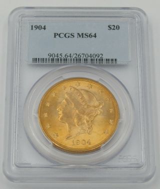 1904 P $20 Liberty Head Double Eagle Gold Coin - Pcgs Ms64 - Cert 26704092