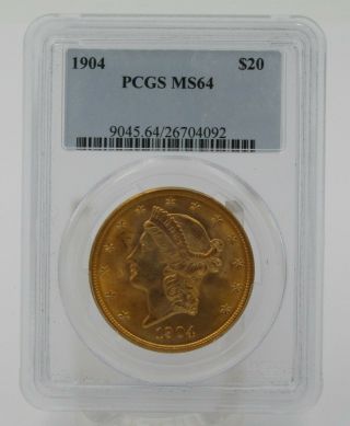 1904 P $20 Liberty Head Double Eagle Gold Coin - PCGS MS64 - Cert 26704092 7
