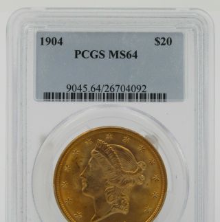 1904 P $20 Liberty Head Double Eagle Gold Coin - PCGS MS64 - Cert 26704092 9