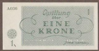 Ww2 Czechoslovakia 1 Krone Concentration Camp Note Unc