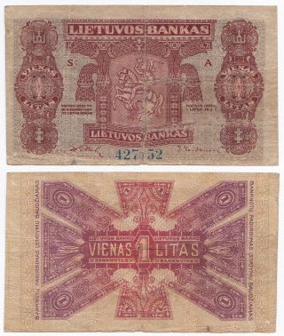 Lithuania,  1 Litas 1922,  Pick 13a,  Vg/f