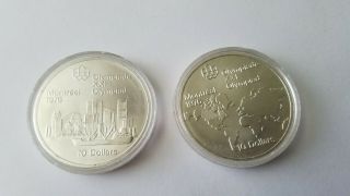 1973 Canada Rcm 10 Dollar Silver 1976 Montreal Olympic Games Silver Coin 2 Coins
