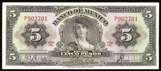 Mexico P - 60c Banco De Mexico 5 Pesos Hc - P,  25.  8.  1958 Unc