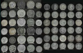 60 Big Silver World Coins (gross Wt 31,  Troz) Great Britain & More
