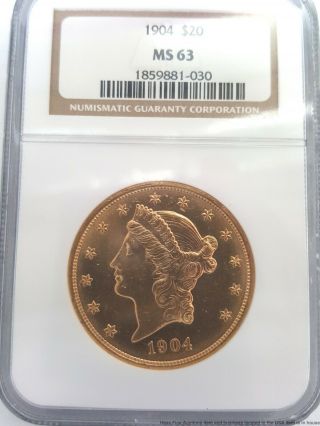 1904 Ngc Ms 63 $20 Twenty Dollar Liberty Head Double Eagle Gold Coin