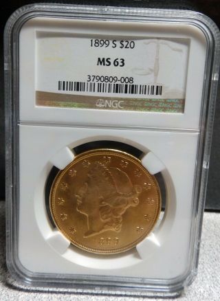 1899 - S Double Eagle $20 Gold Ngc Ms63,  Better Coin