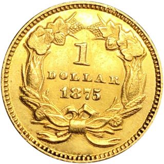 1875 Gold Dollar $1 Liberty Nearly UNC Lustery ms bu Pretty Scarce Series Date 7