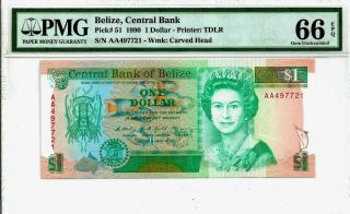 1990 Belize $1 Pmg 66 Epq - Gem Unc