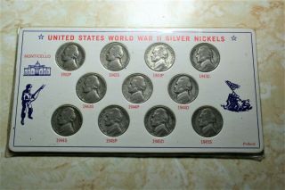 1942 - 1945 Silver Wartime Jefferson Nickel Complete 11 Coin Set Ps Pds Pds Pds