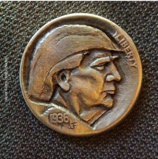 Hobo Nickel - Donald Trump -.  Hand Carved - Buffalo Nickel 1936