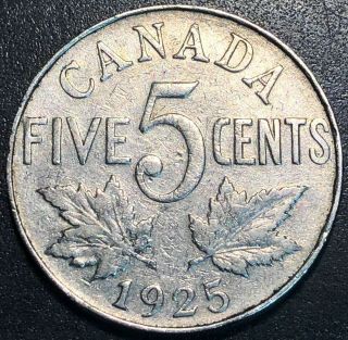1925 Canada 5 Cents Nickel - Key Date Coin