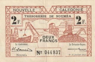 Caledonia 2 Francs Banknote 15.  7.  1942 P.  56 Very Fine