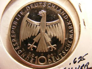 Germany 1992 - G Silver 10 Mark Proof With Very Slight Tone,  Km 178,  One Year Type