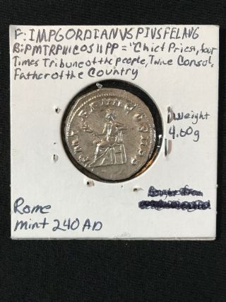 Gordian III Silver Antoninianus - - Roman Coin 238AD Apollo 5