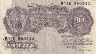Great Britain 10 Shillings Banknote Nd (1948 - 9) P.  368a Very Good