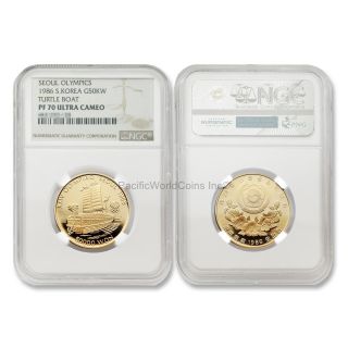 South Korea 1986 G50kw Olympics - Turtle Boat Gold Coin Ngc Pf 70 Uc Sku 5990