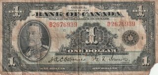 Canada 1 Dollar Banknote 1935 P.  38 Poor