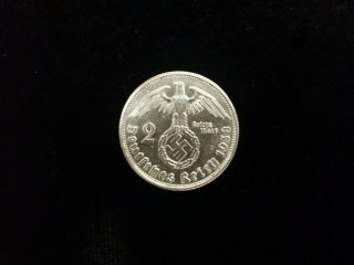 1938 - G 2 Silver Reichsmark With Swastika