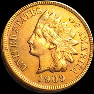 1909 - S Indian Head Penny Looks Uncirculated Copper Reddish Bold Strike Cent Bu