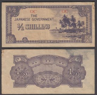 Oceania 1/2 Shilling Nd 1942 (f - Vf) Banknote Japanese Occ.  Wwii P - 1