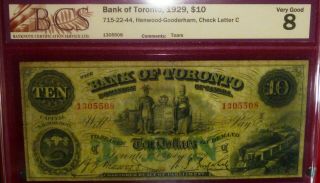 1929 $10 The Bank Of Toronto.  Canada Chartered Banknote