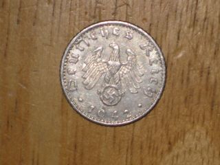 Nazi Germany 1942 F 50 Reichspfennig Coin Very Fine