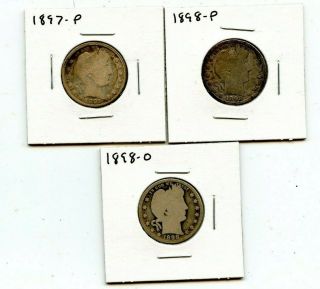 1897 - P,  1898 - P & 1898 - O Barber Quarters.  Starts@ 2.  99
