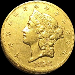1858 - S Liberty $20 Double Eagle Borders Uncirculated Lustrous Gold Coin Ms