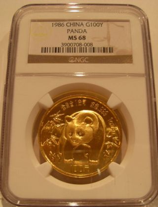 China 1986 Gold 1 Oz Panda 100 Yuan Ngc Ms - 68