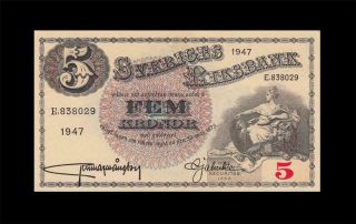 1947 Bank Of Sweden 5 Kronor ( (gem Unc))