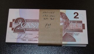 100 Canada 1986 2 Dollar Bank Notes Uncirculated - Mostly Consecutive